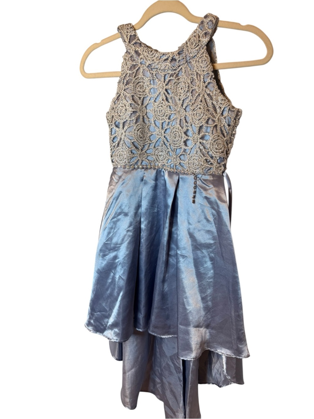 Speechless Kids Girls Lace Bodice High-Low Satin Dress - Silver Blue
